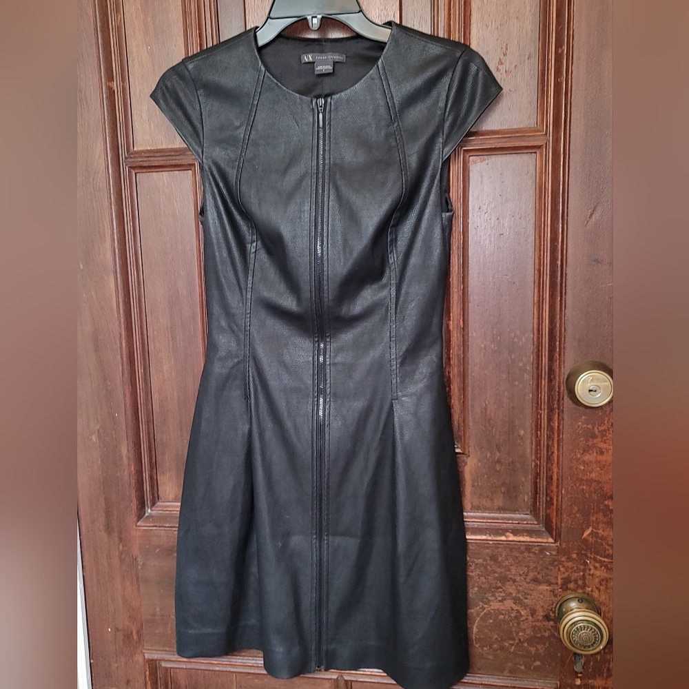 NWOT A|X Armani Exchange Women's Faux Leather Zipper Black Dress Size 0